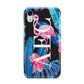 Black Blue Tropical Flamingo Apple iPhone XR White 3D Tough Case