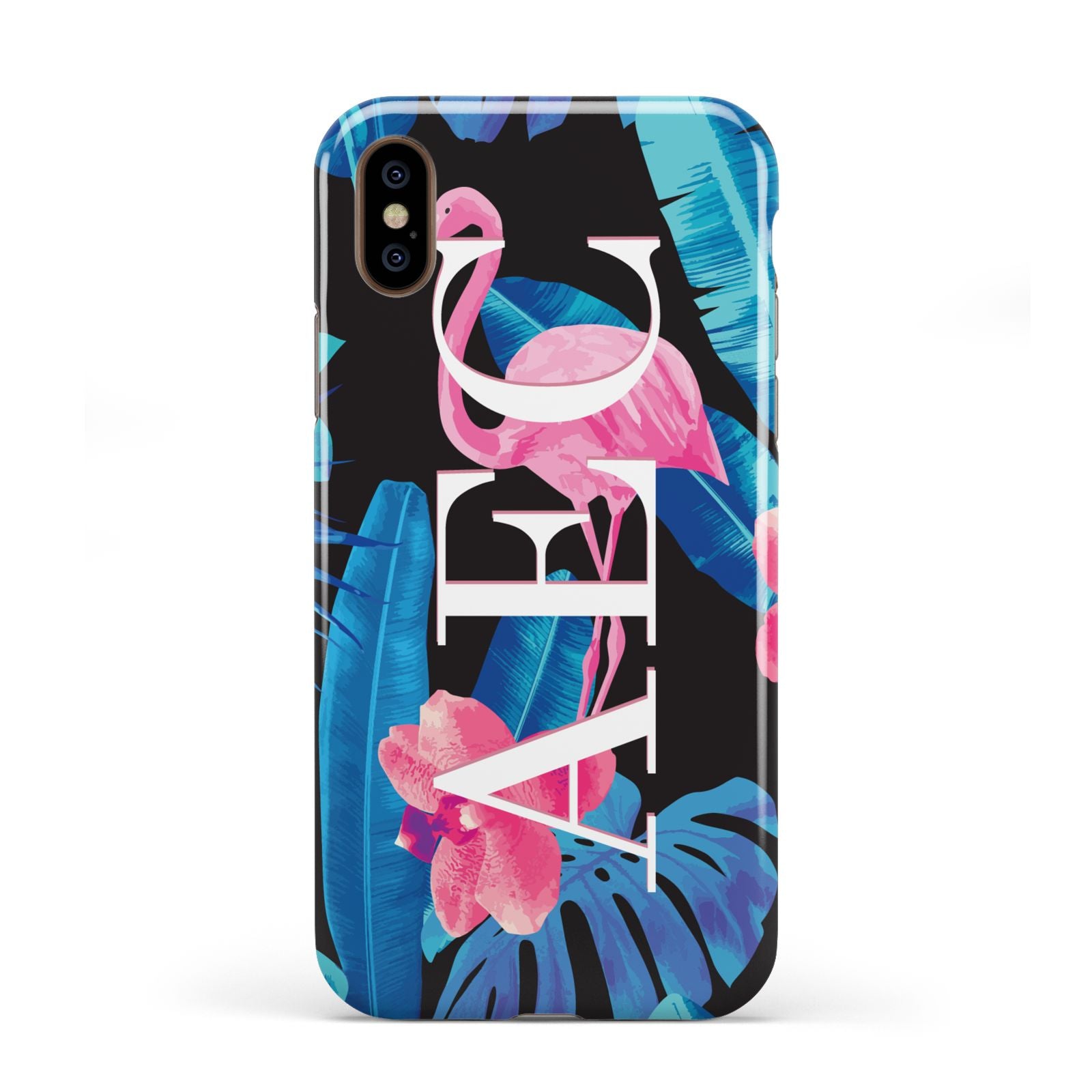 Black Blue Tropical Flamingo Apple iPhone XS 3D Tough