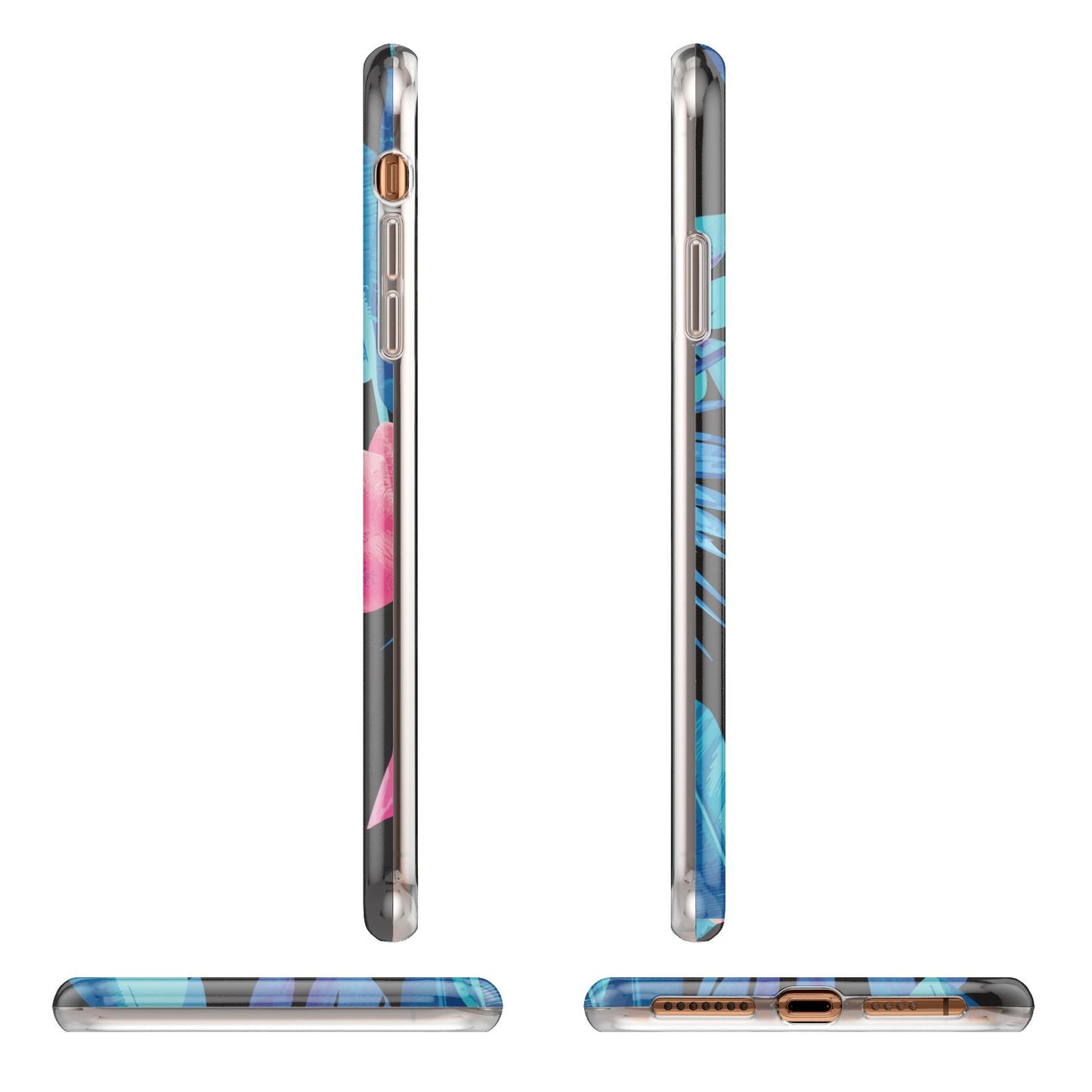 Black Blue Tropical Flamingo Apple iPhone XS Max 3D Wrap Tough Case Alternative Image Angles