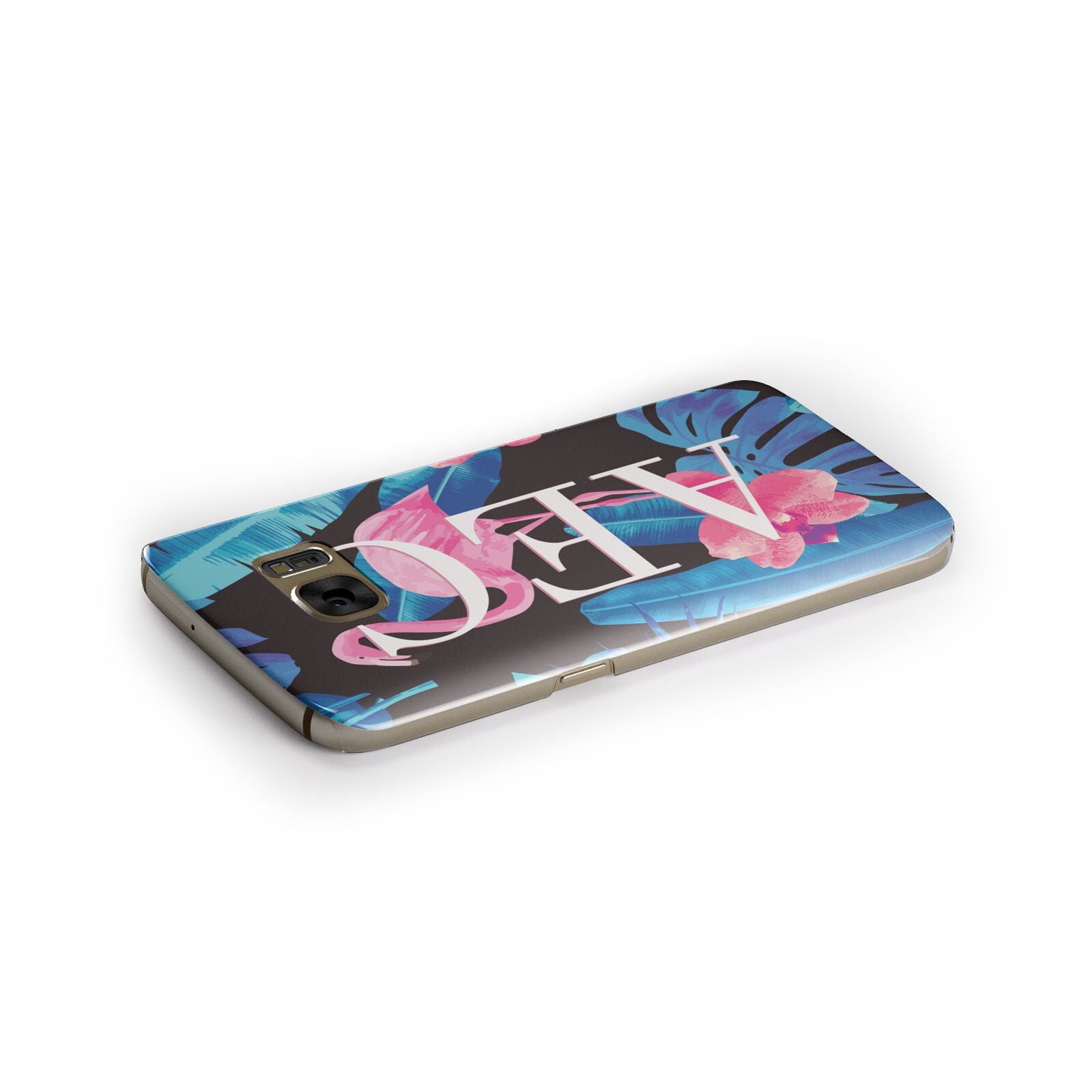 Black Blue Tropical Flamingo Samsung Galaxy Case Side Close Up