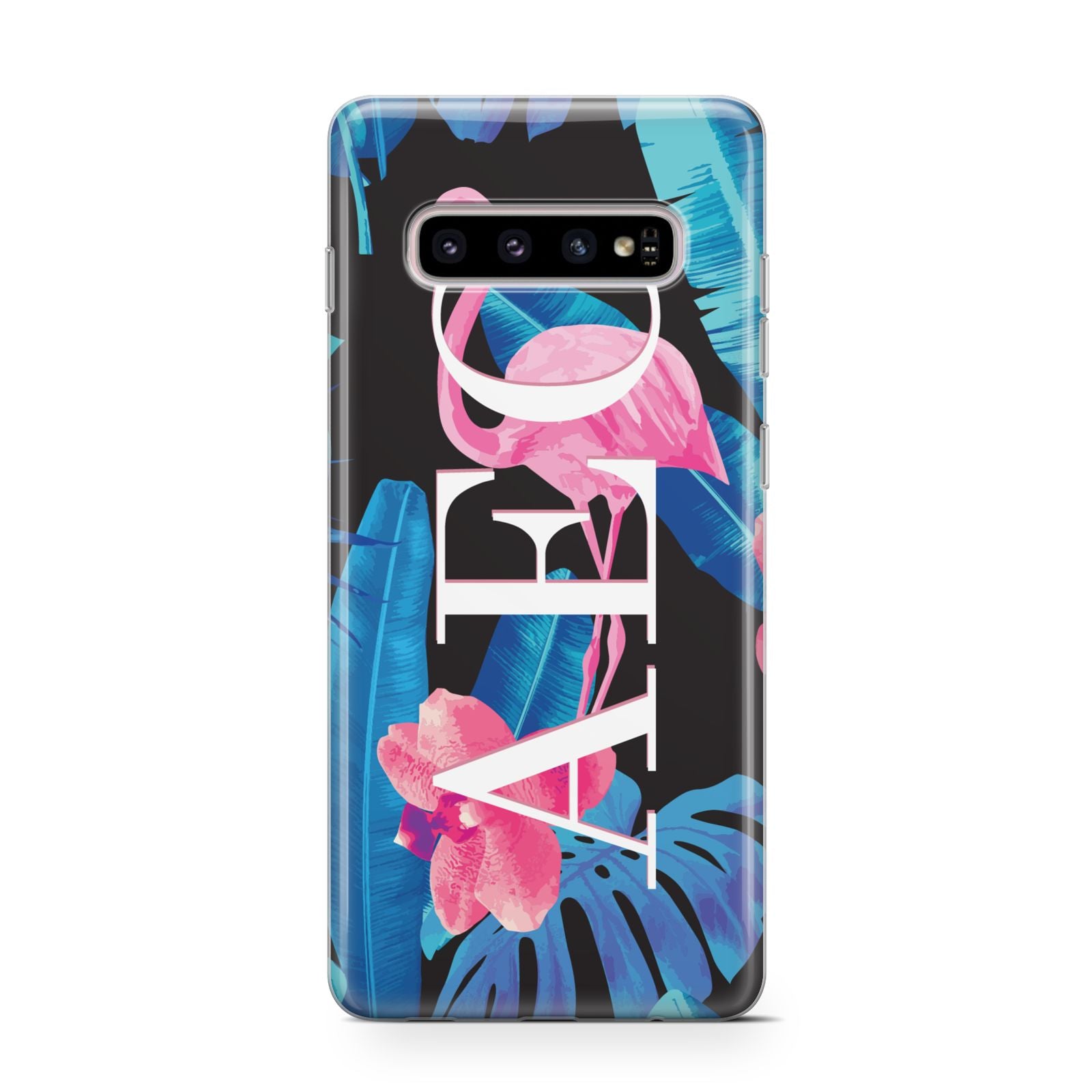 Black Blue Tropical Flamingo Samsung Galaxy S10 Case