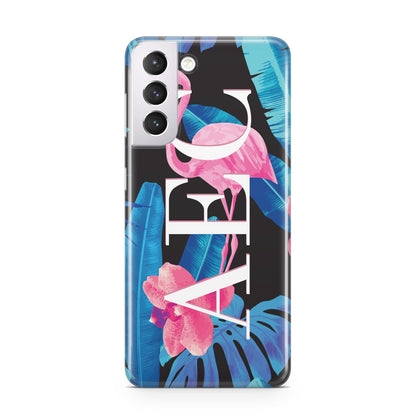 Black Blue Tropical Flamingo Samsung S21 Case
