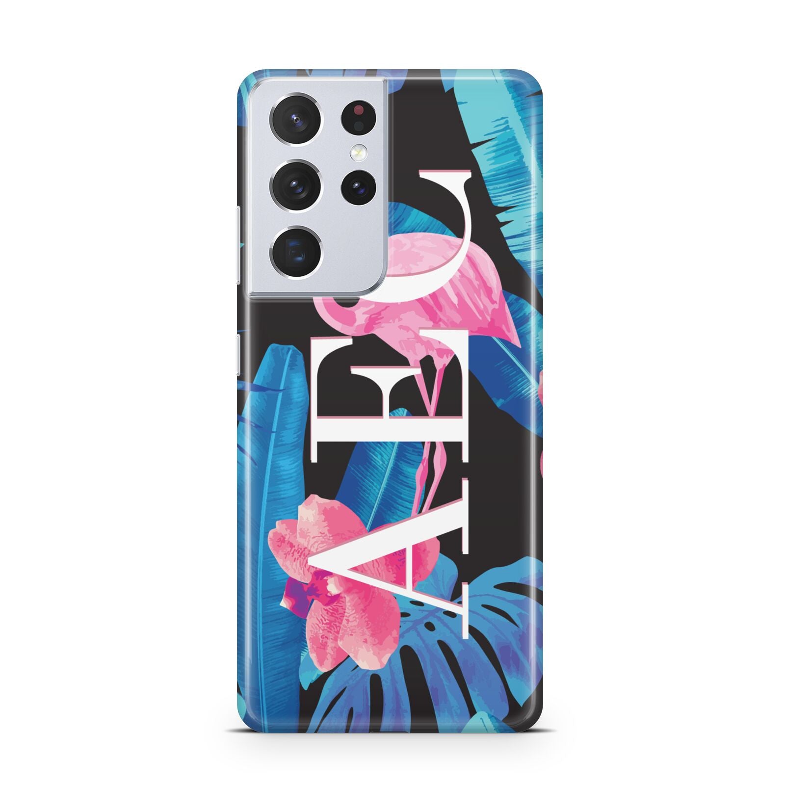 Black Blue Tropical Flamingo Samsung S21 Ultra Case