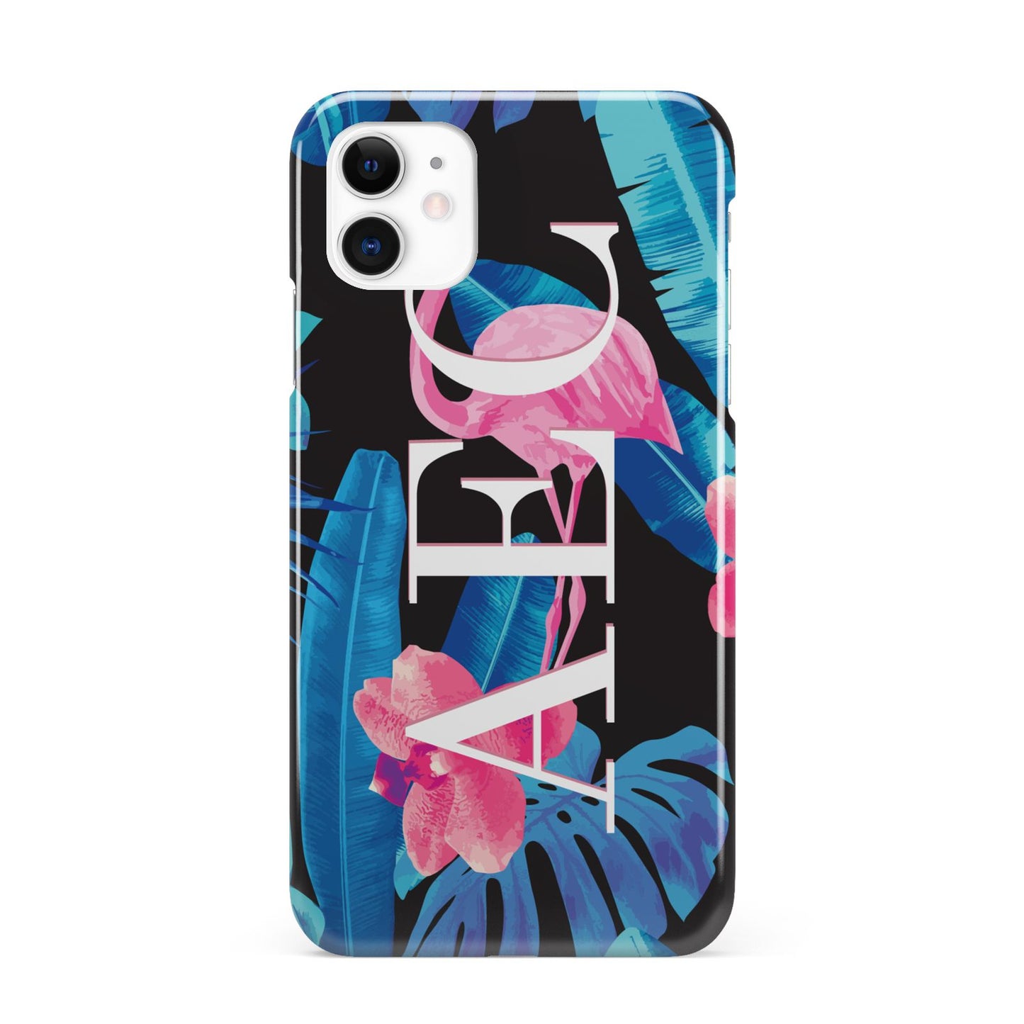 Black Blue Tropical Flamingo iPhone 11 3D Snap Case