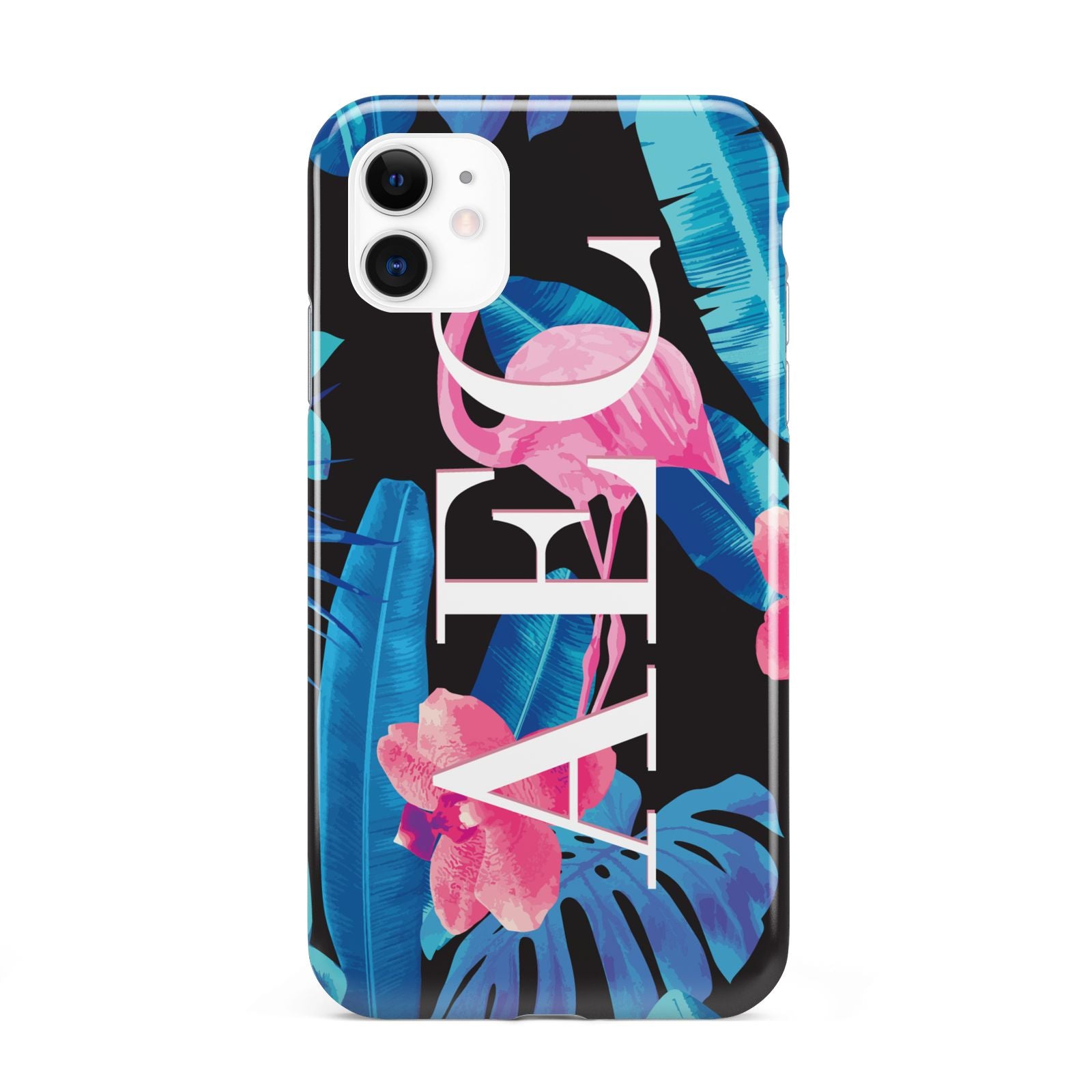 Black Blue Tropical Flamingo iPhone 11 3D Tough Case