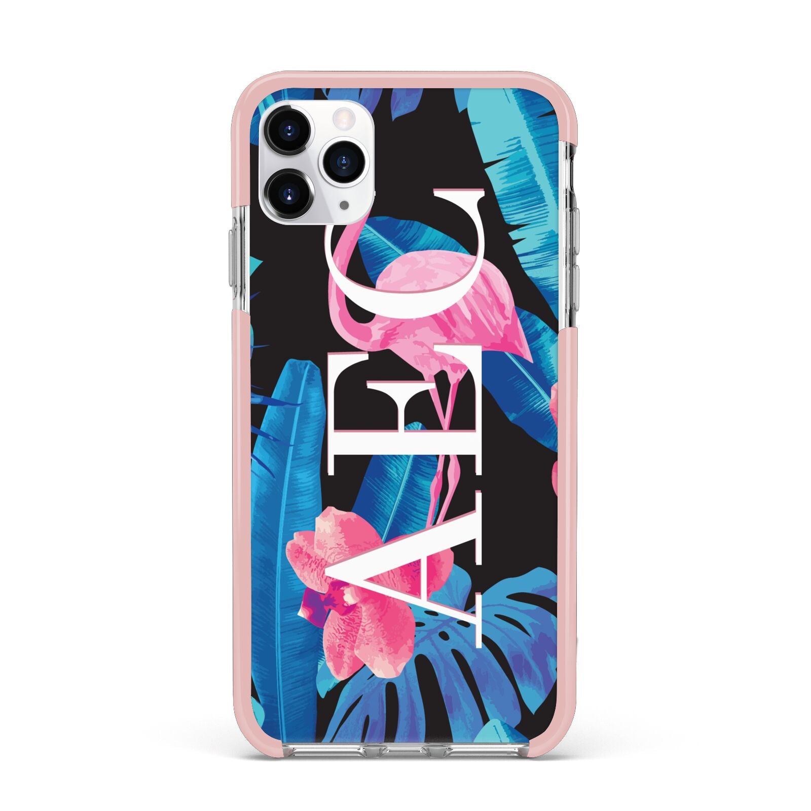 Black Blue Tropical Flamingo iPhone 11 Pro Max Impact Pink Edge Case