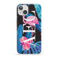 Black Blue Tropical Flamingo iPhone 13 Clear Bumper Case