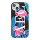 Black Blue Tropical Flamingo iPhone 13 Full Wrap 3D Snap Case