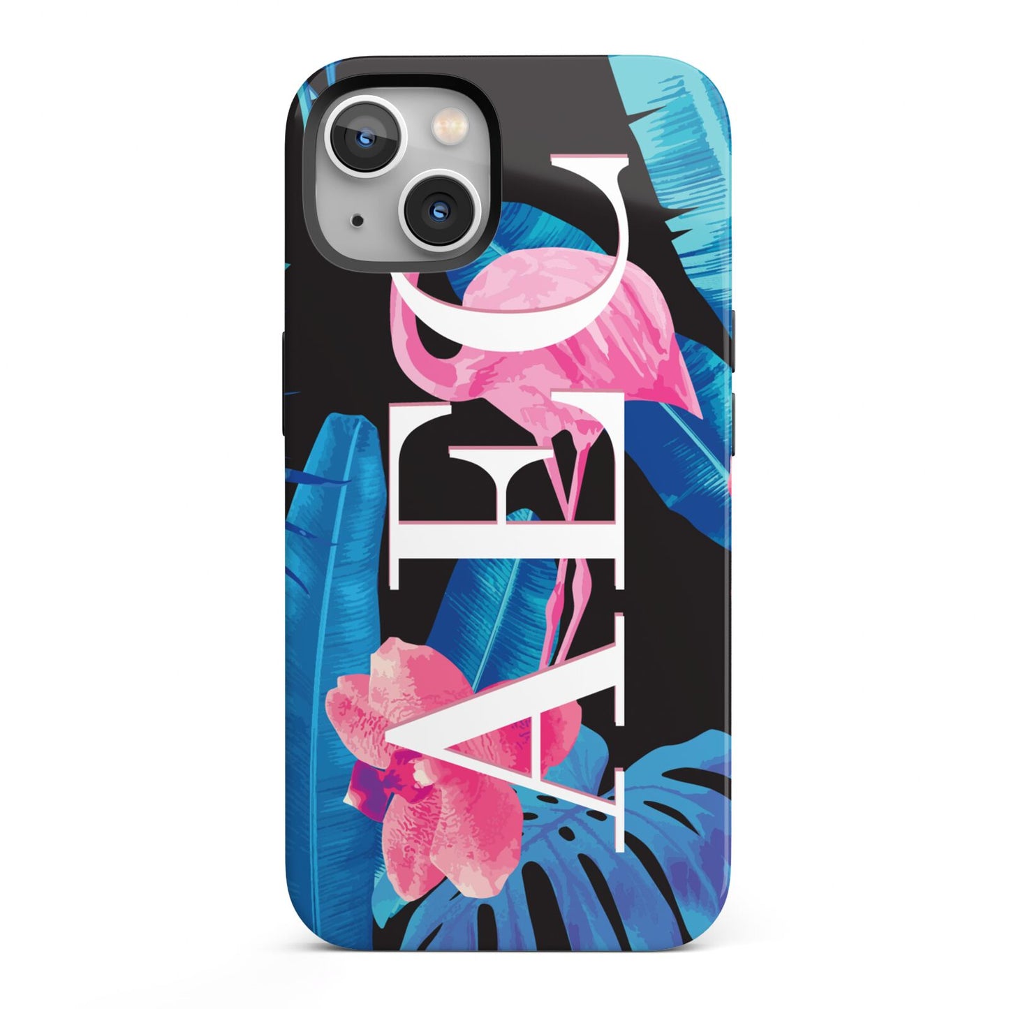 Black Blue Tropical Flamingo iPhone 13 Full Wrap 3D Tough Case