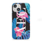 Black Blue Tropical Flamingo iPhone 13 Mini Clear Bumper Case