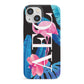 Black Blue Tropical Flamingo iPhone 13 Mini Full Wrap 3D Snap Case
