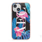 Black Blue Tropical Flamingo iPhone 13 Mini TPU Impact Case with Pink Edges