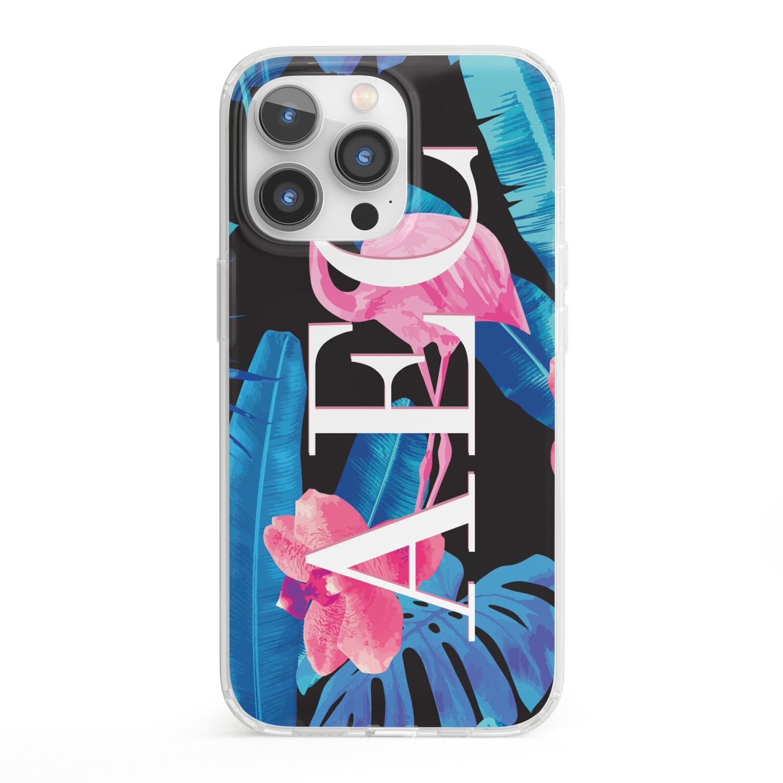 Black Blue Tropical Flamingo iPhone 13 Pro Clear Bumper Case
