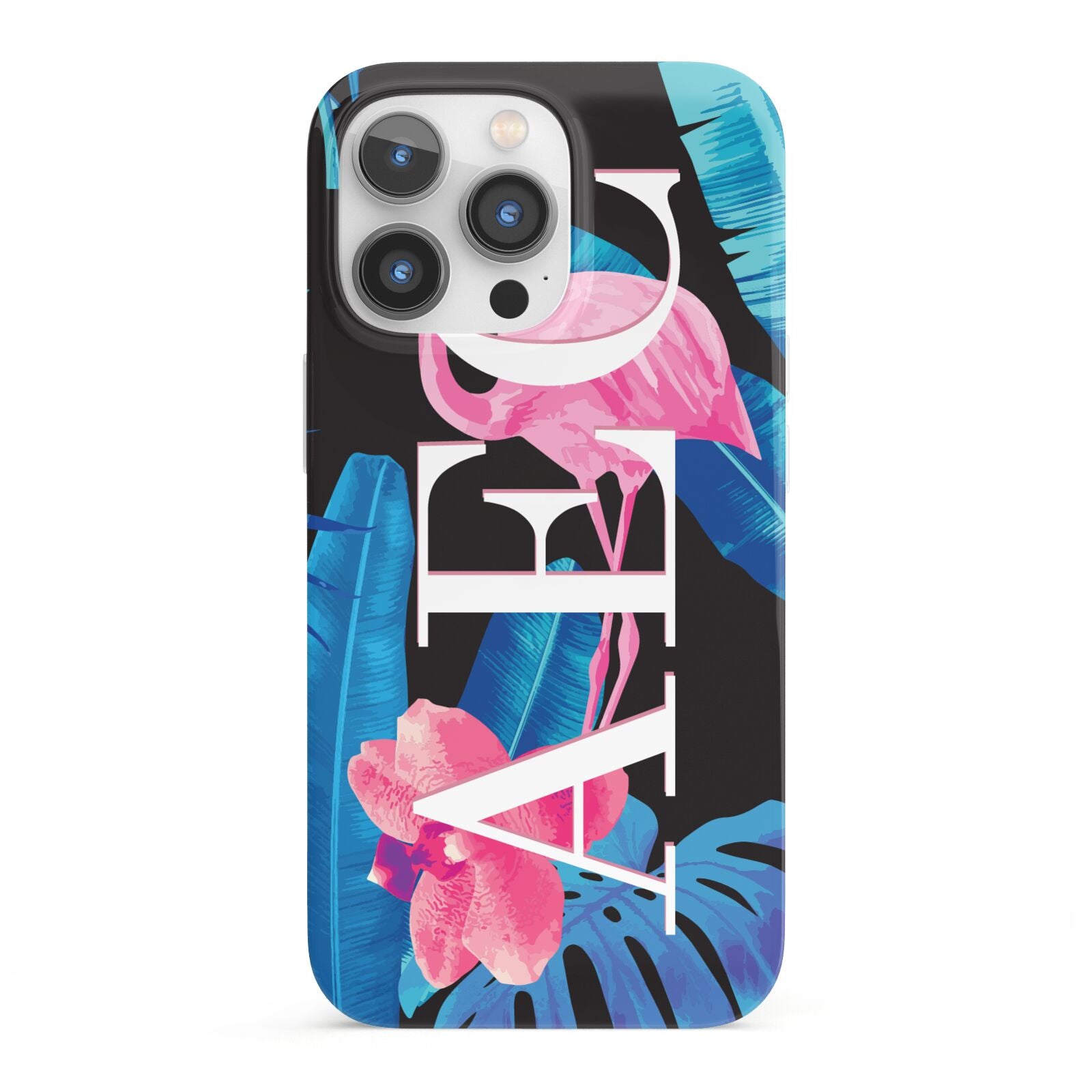 Black Blue Tropical Flamingo iPhone 13 Pro Full Wrap 3D Snap Case