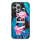 Black Blue Tropical Flamingo iPhone 13 Pro Max Black Impact Case on Silver phone