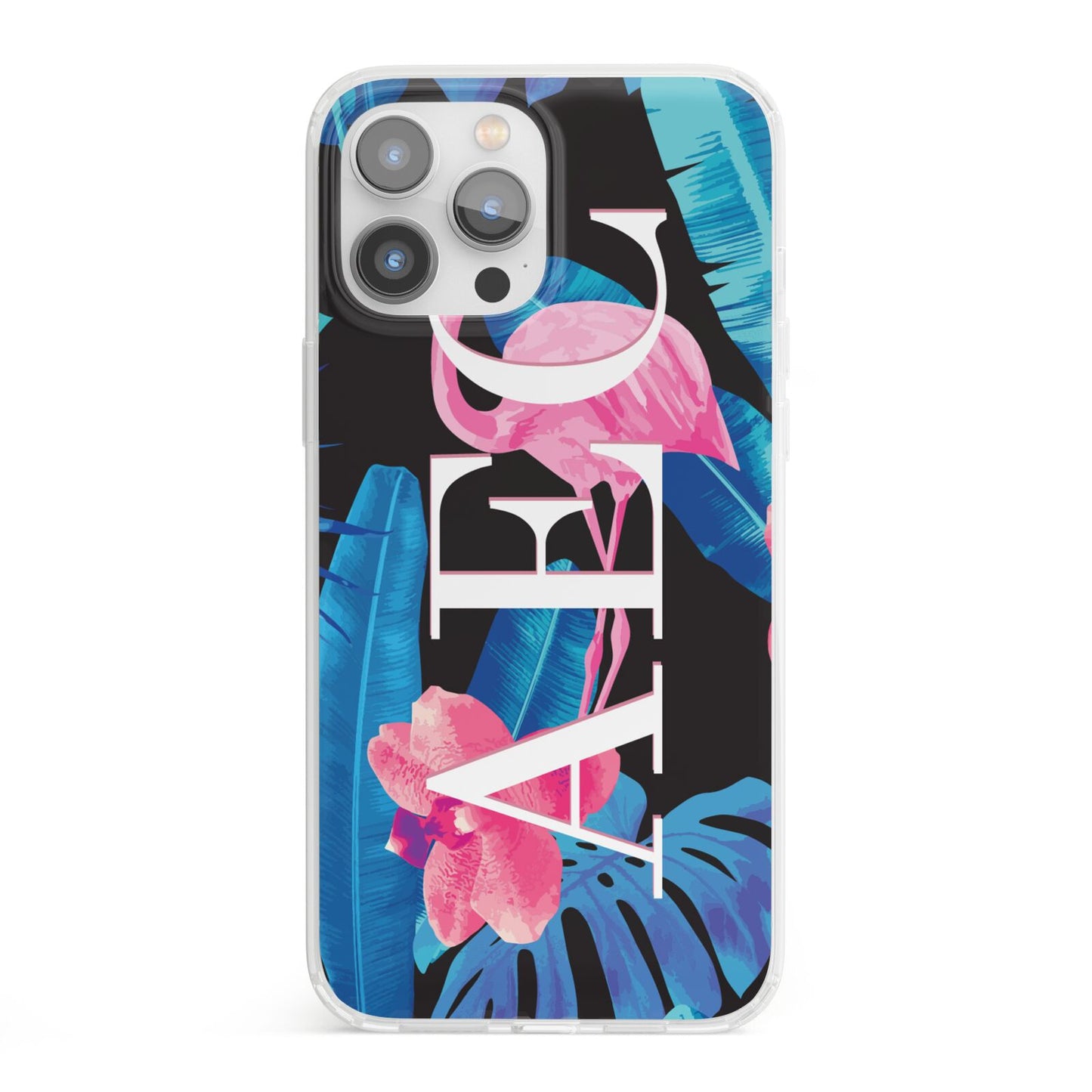 Black Blue Tropical Flamingo iPhone 13 Pro Max Clear Bumper Case