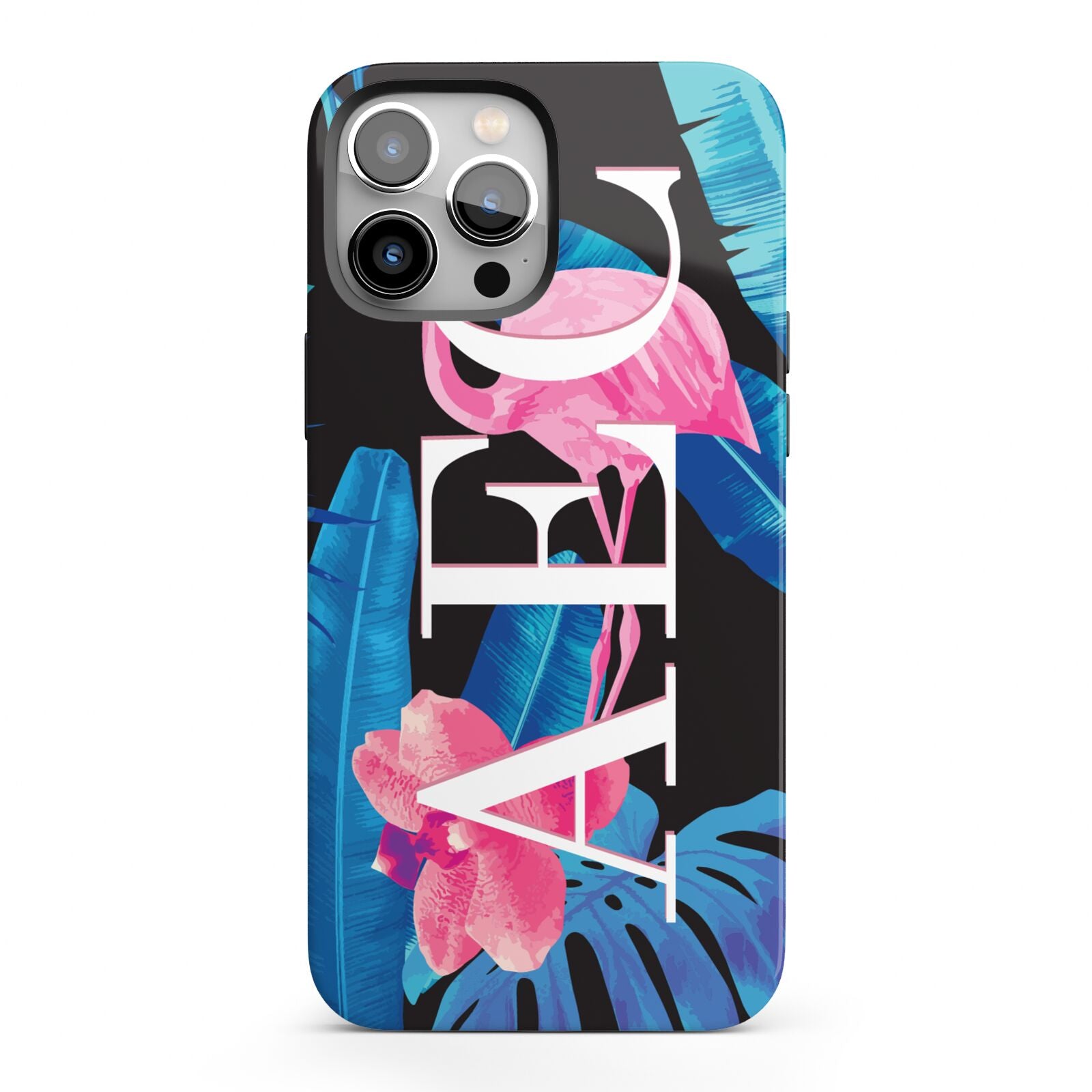 Black Blue Tropical Flamingo iPhone 13 Pro Max Full Wrap 3D Tough Case