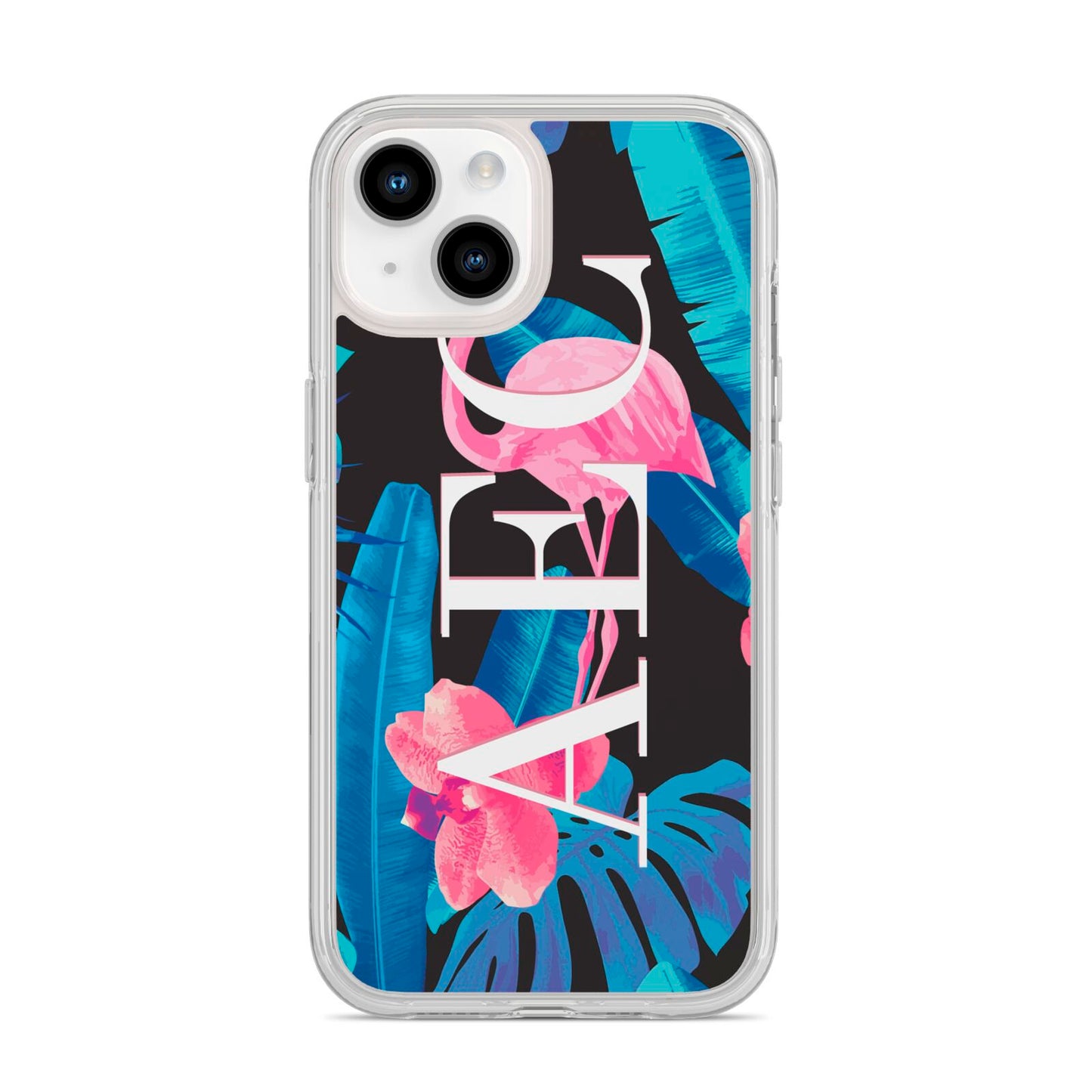 Black Blue Tropical Flamingo iPhone 14 Clear Tough Case Starlight
