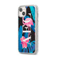 Black Blue Tropical Flamingo iPhone 14 Plus Glitter Tough Case Starlight Angled Image