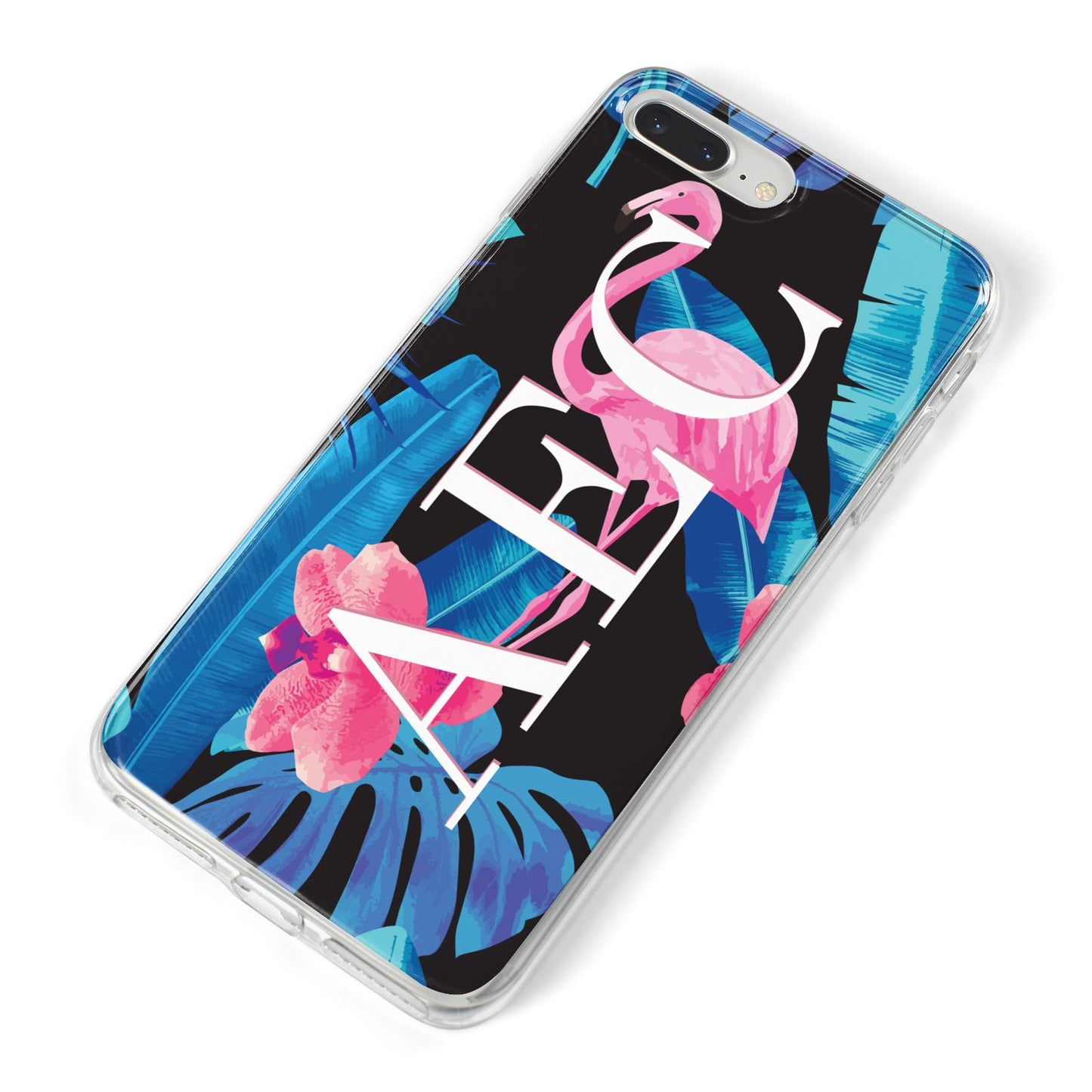 Black Blue Tropical Flamingo iPhone 8 Plus Bumper Case on Silver iPhone Alternative Image
