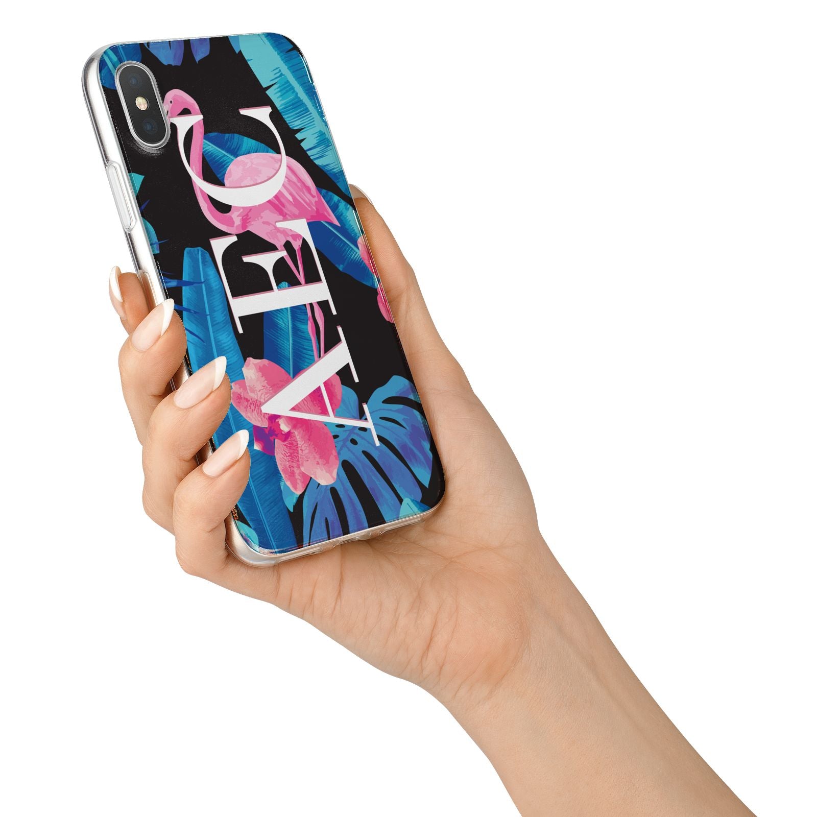 Black Blue Tropical Flamingo iPhone X Bumper Case on Silver iPhone Alternative Image 2