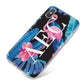Black Blue Tropical Flamingo iPhone X Bumper Case on Silver iPhone