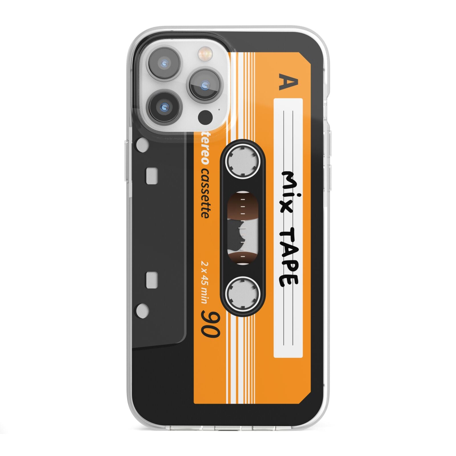 Black Casette Tape iPhone 13 Pro Max TPU Impact Case with White Edges