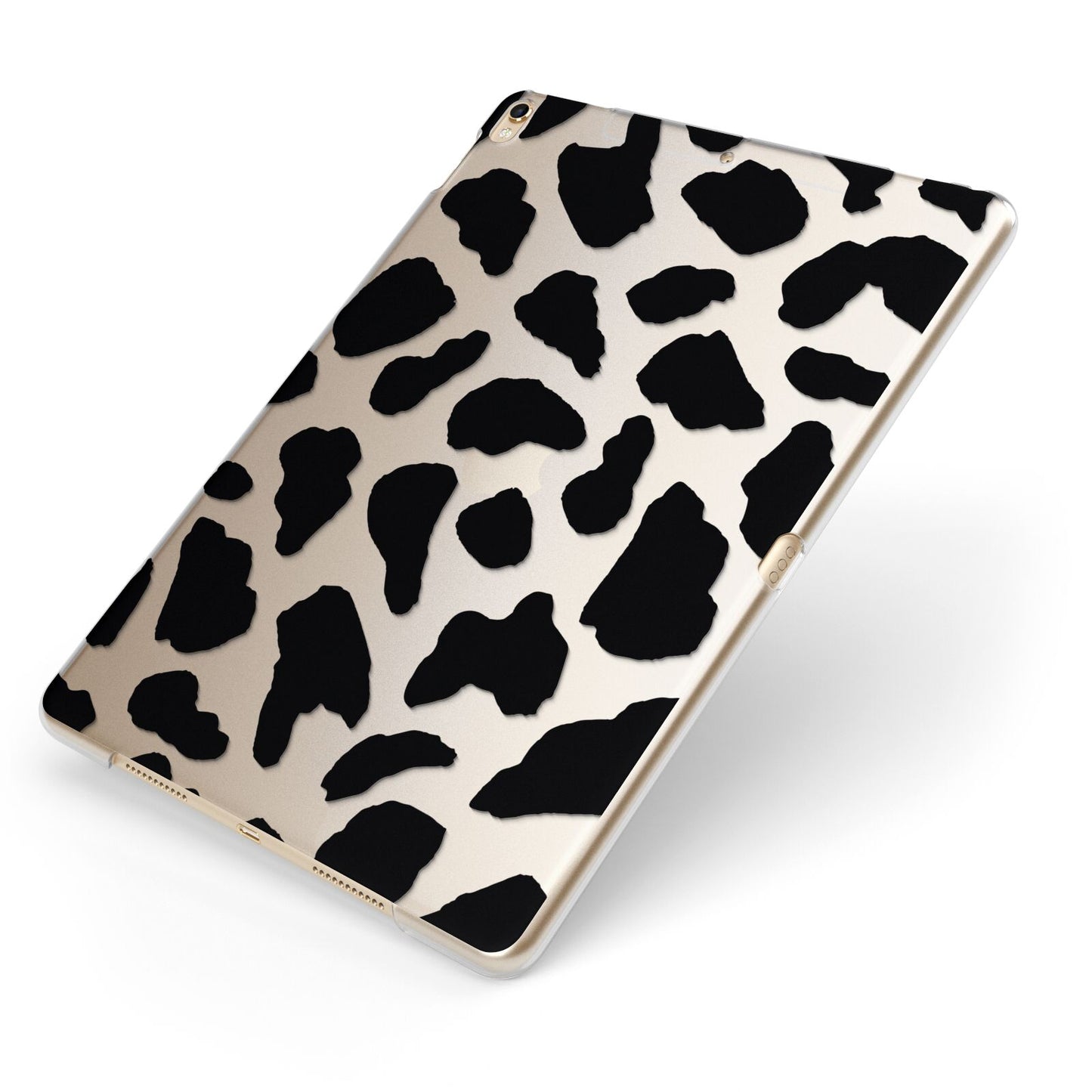 Black Cow Print Apple iPad Case on Gold iPad Side View