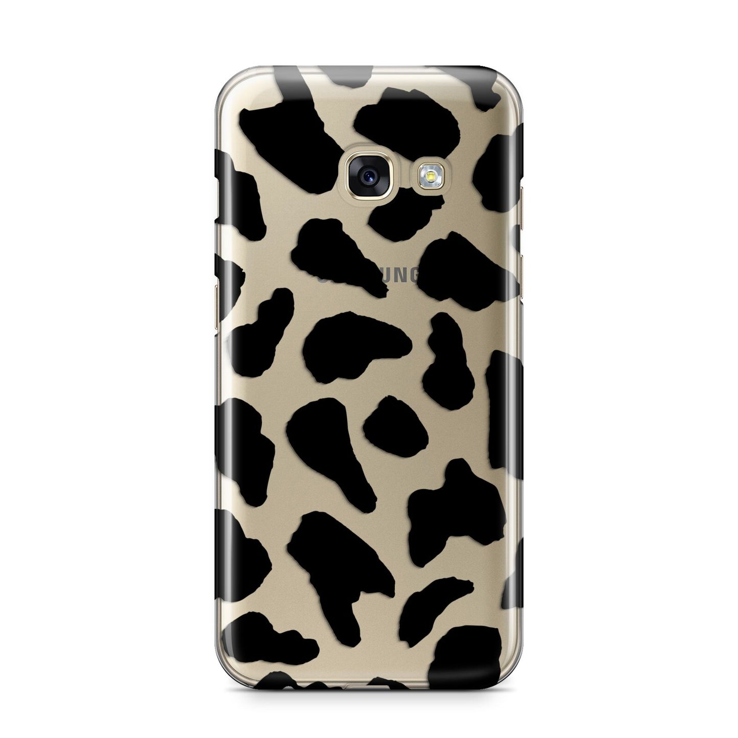 Black Cow Print Samsung Galaxy A3 2017 Case on gold phone