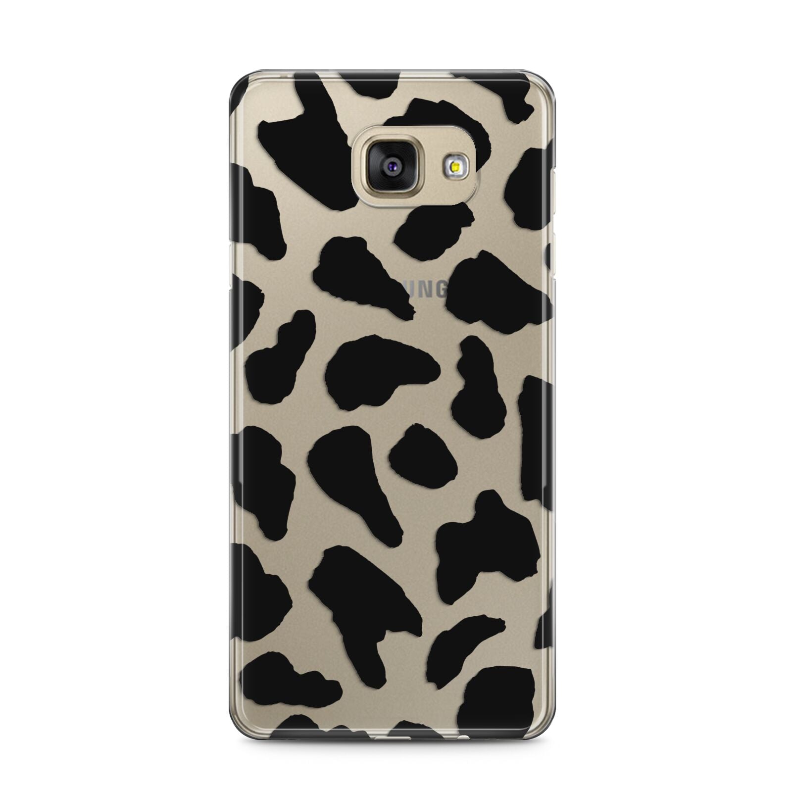 Black Cow Print Samsung Galaxy A5 2016 Case on gold phone