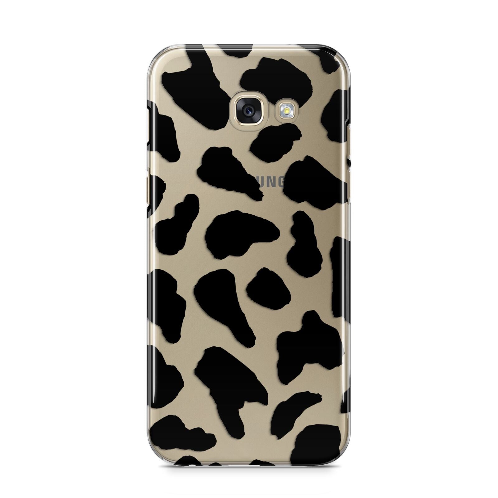 Black Cow Print Samsung Galaxy A5 2017 Case on gold phone