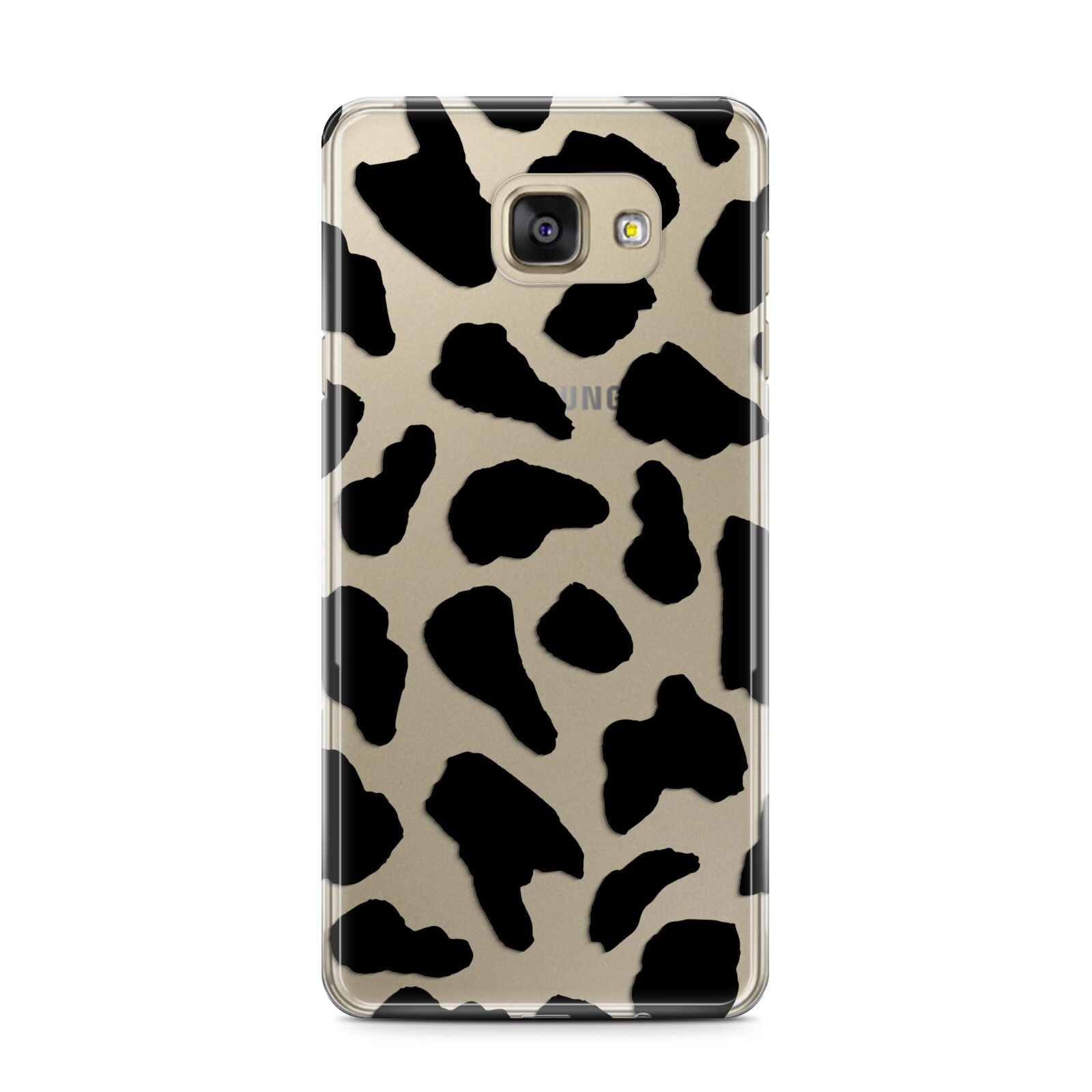 Black Cow Print Samsung Galaxy A7 2016 Case on gold phone