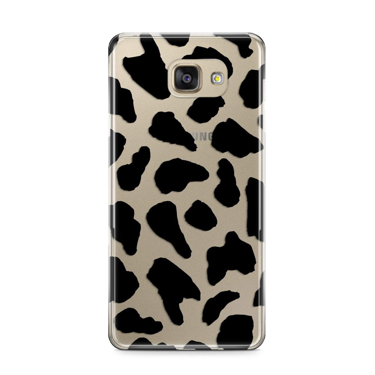 Black Cow Print Samsung Galaxy A9 2016 Case on gold phone