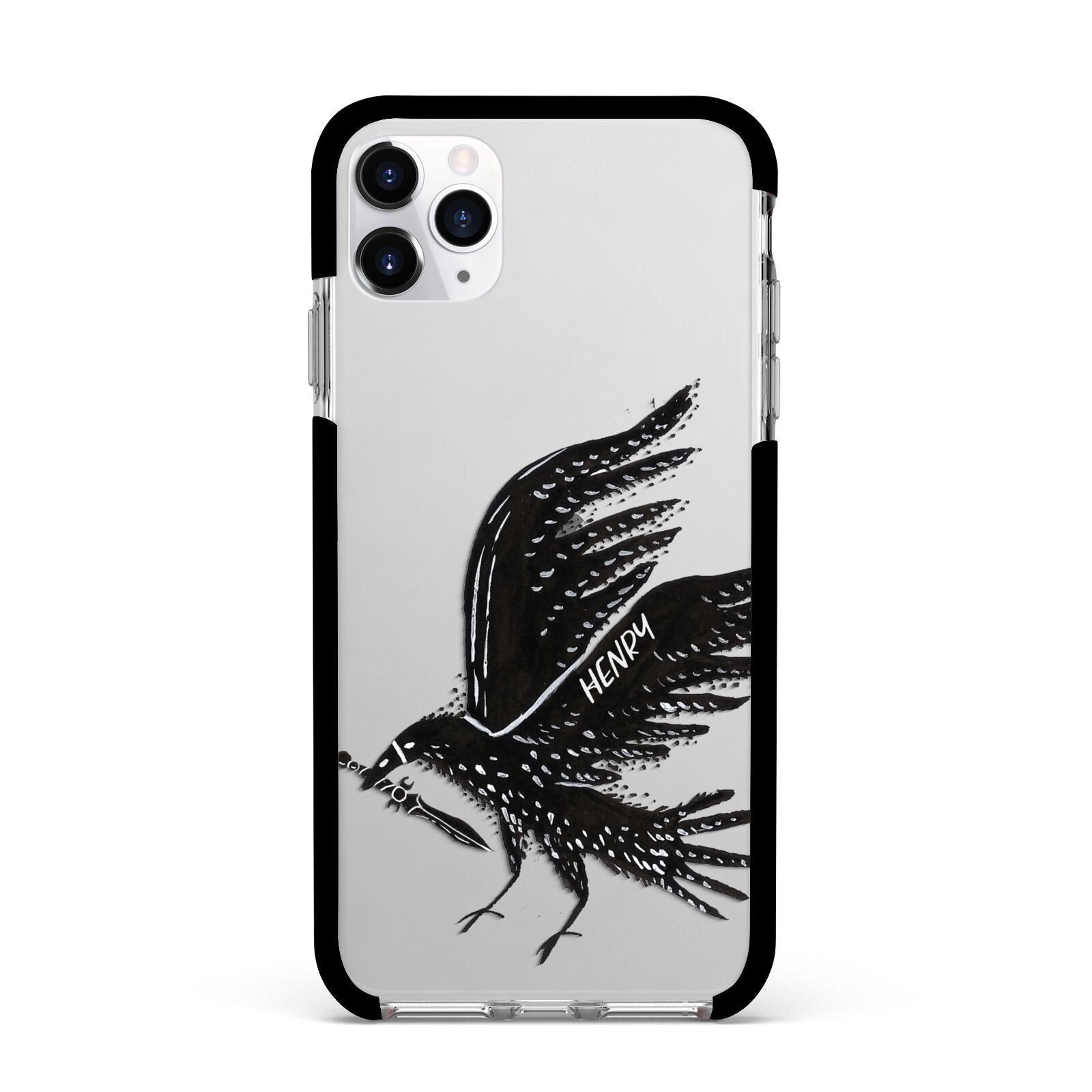 Black Crow Personalised Apple iPhone 11 Pro Max in Silver with Black Impact Case