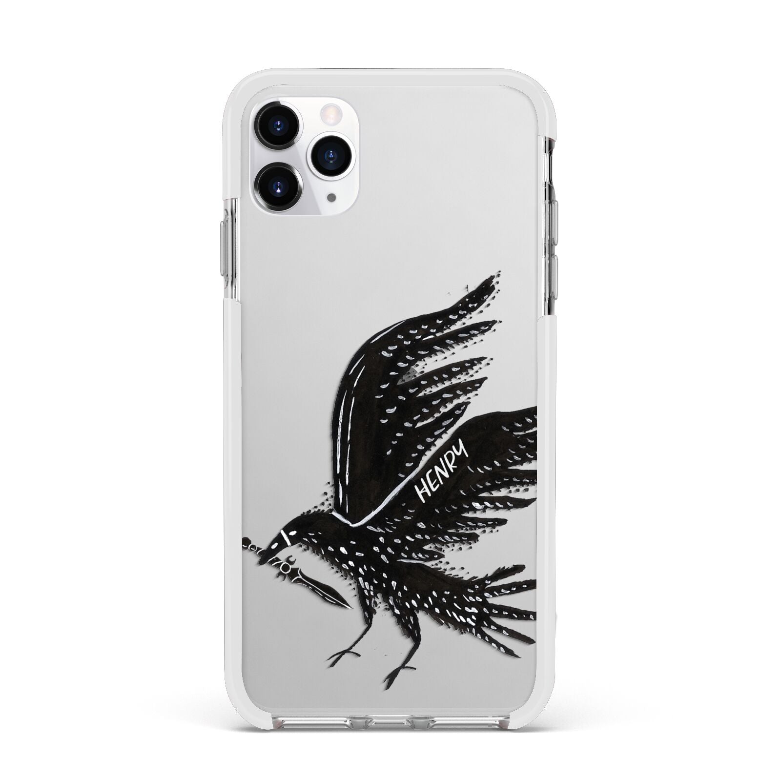 Black Crow Personalised Apple iPhone 11 Pro Max in Silver with White Impact Case