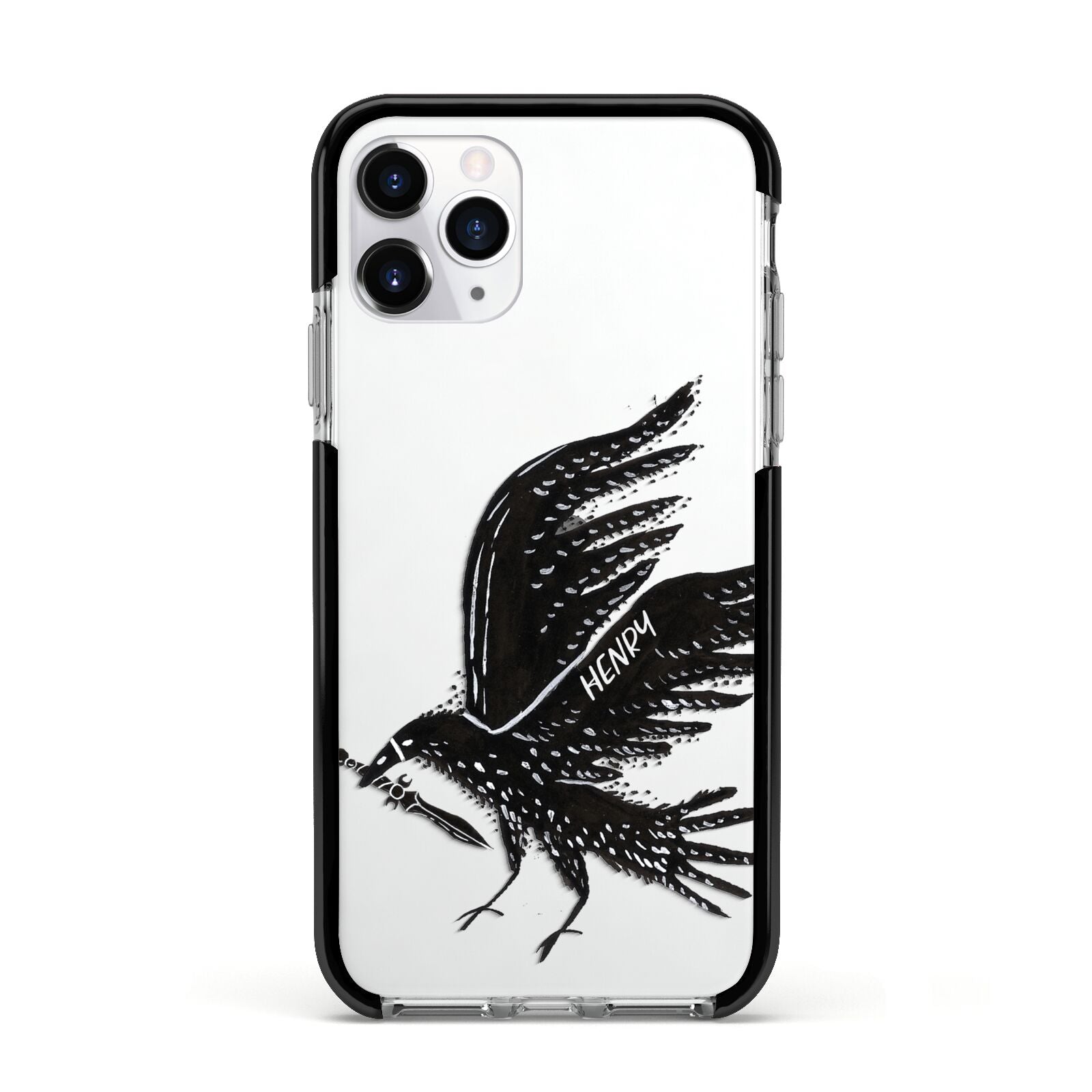 Black Crow Personalised Apple iPhone 11 Pro in Silver with Black Impact Case