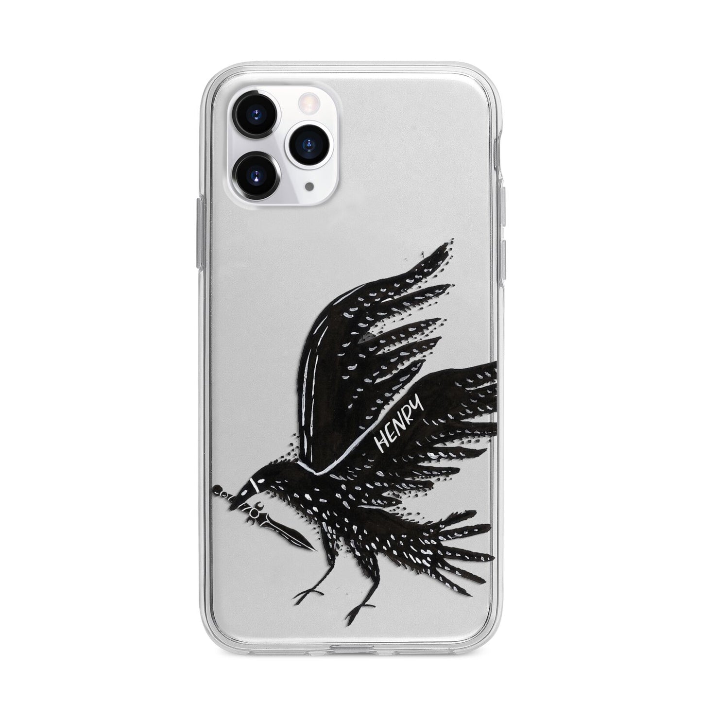 Black Crow Personalised Apple iPhone 11 Pro in Silver with Bumper Case