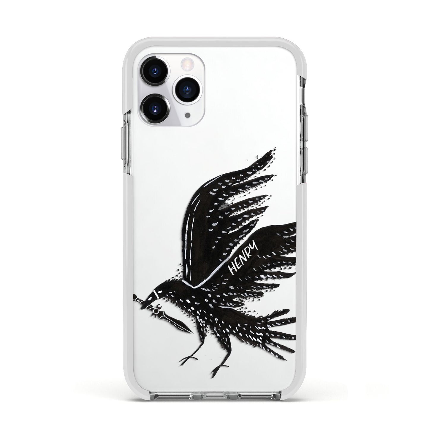 Black Crow Personalised Apple iPhone 11 Pro in Silver with White Impact Case