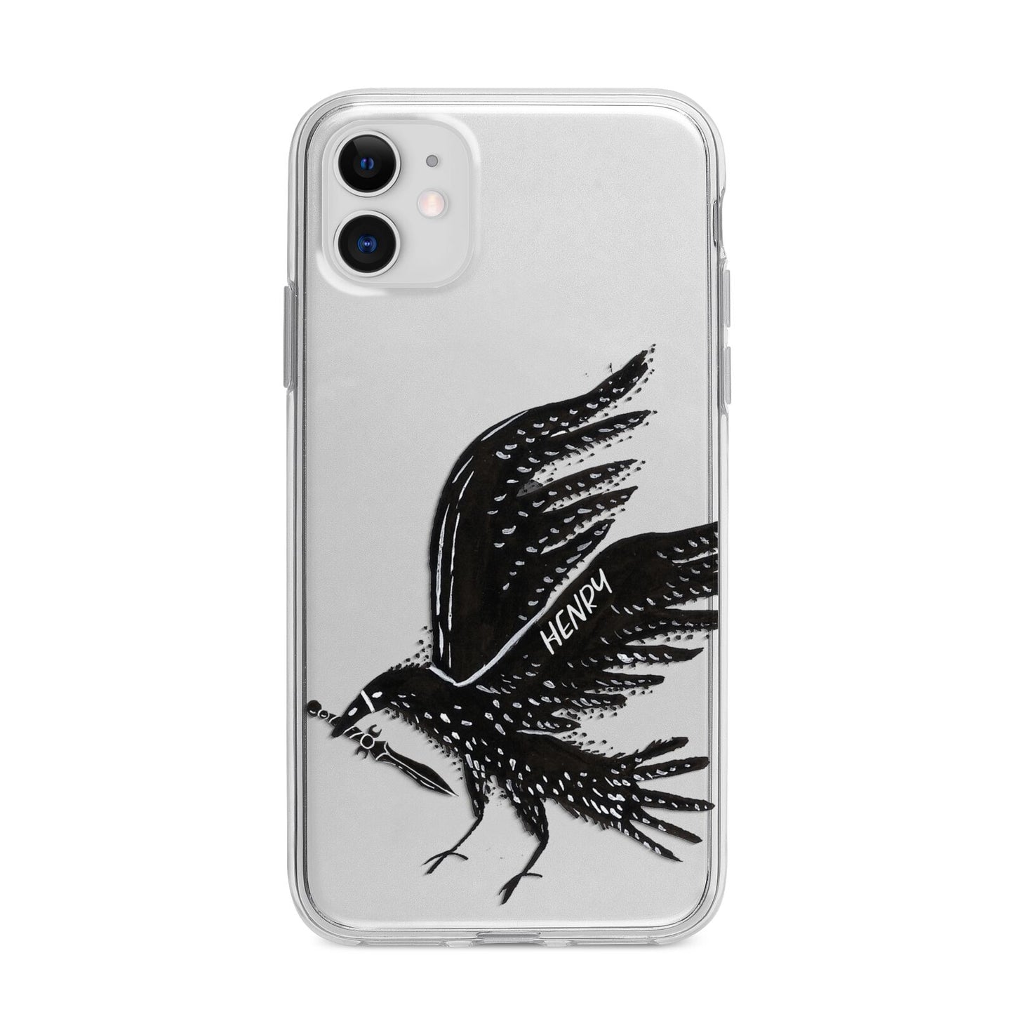 Black Crow Personalised Apple iPhone 11 in White with Bumper Case