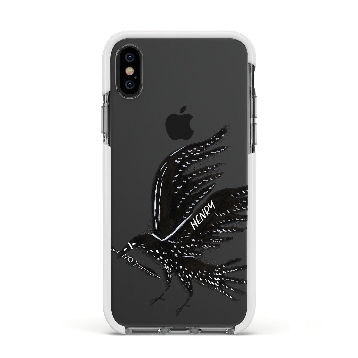 Black Crow Personalised Apple iPhone Xs Impact Case White Edge on Black Phone