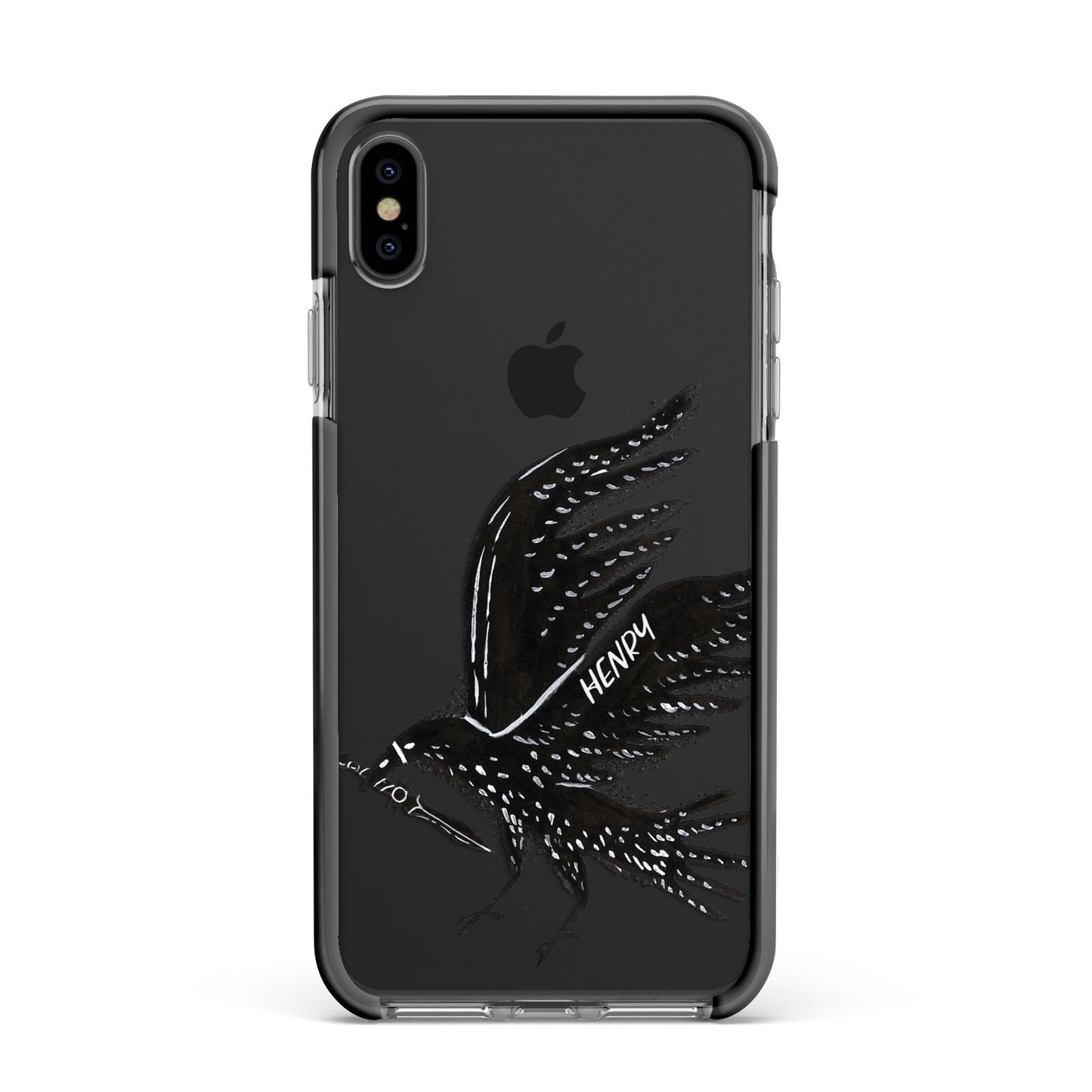 Black Crow Personalised Apple iPhone Xs Max Impact Case Black Edge on Black Phone