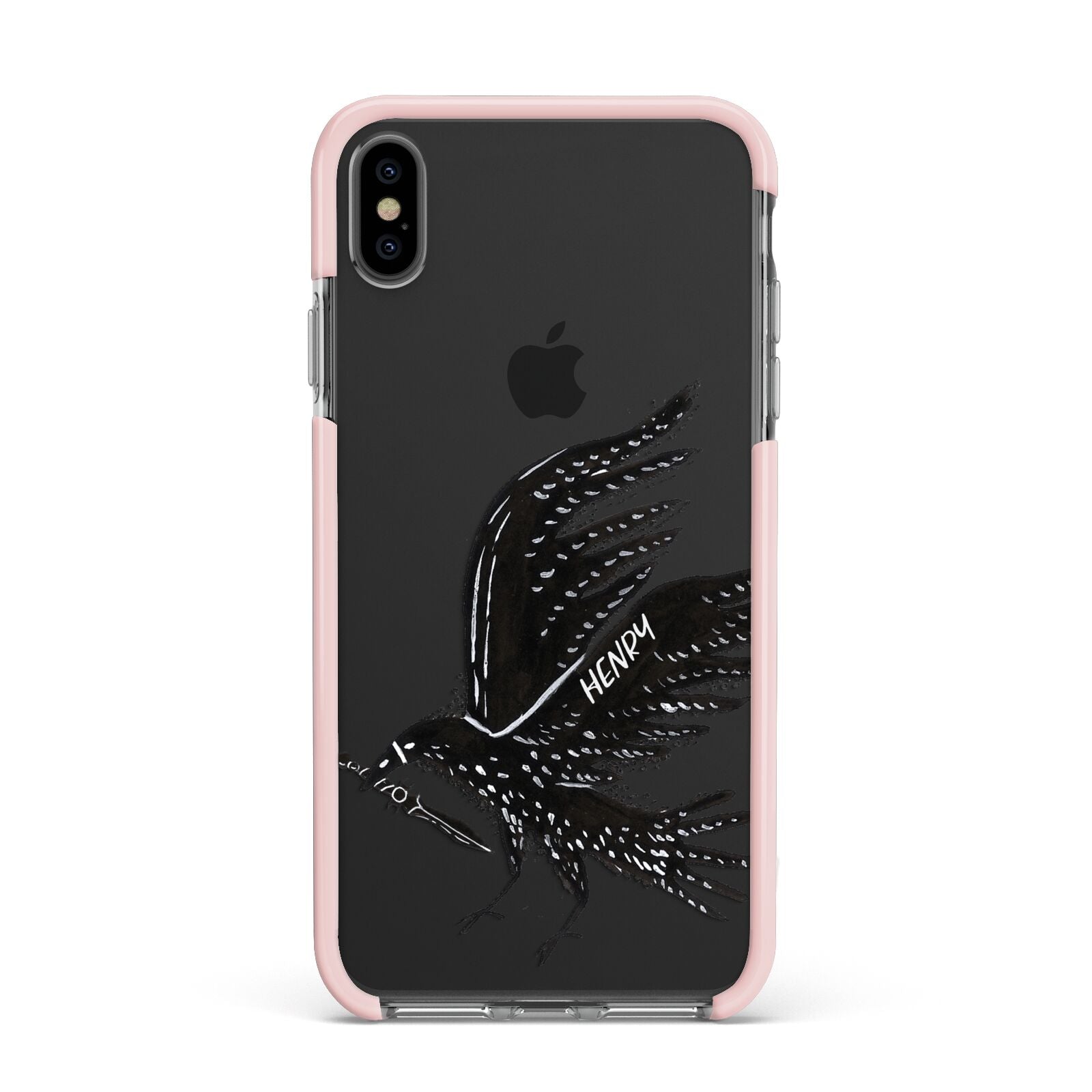 Black Crow Personalised Apple iPhone Xs Max Impact Case Pink Edge on Black Phone
