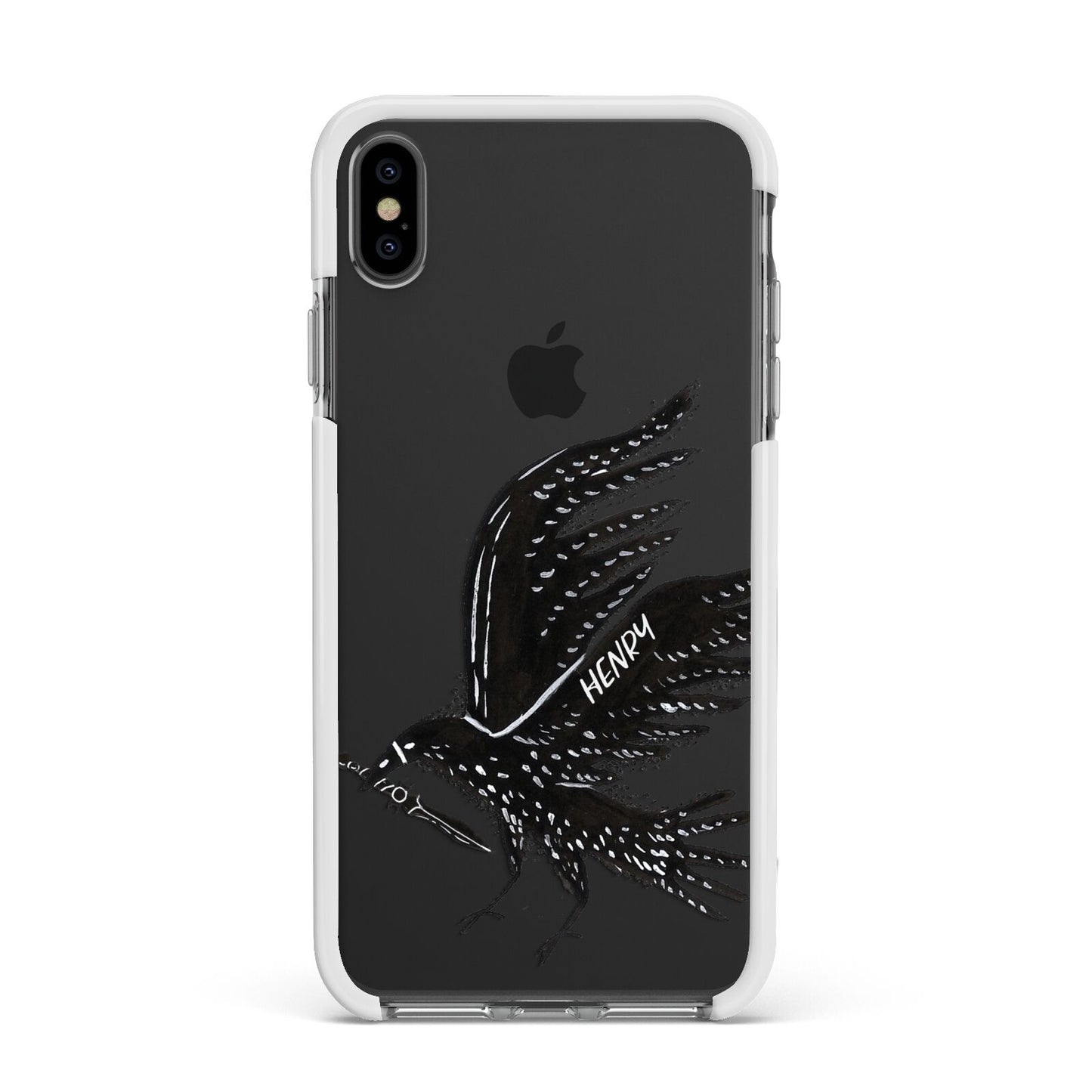 Black Crow Personalised Apple iPhone Xs Max Impact Case White Edge on Black Phone