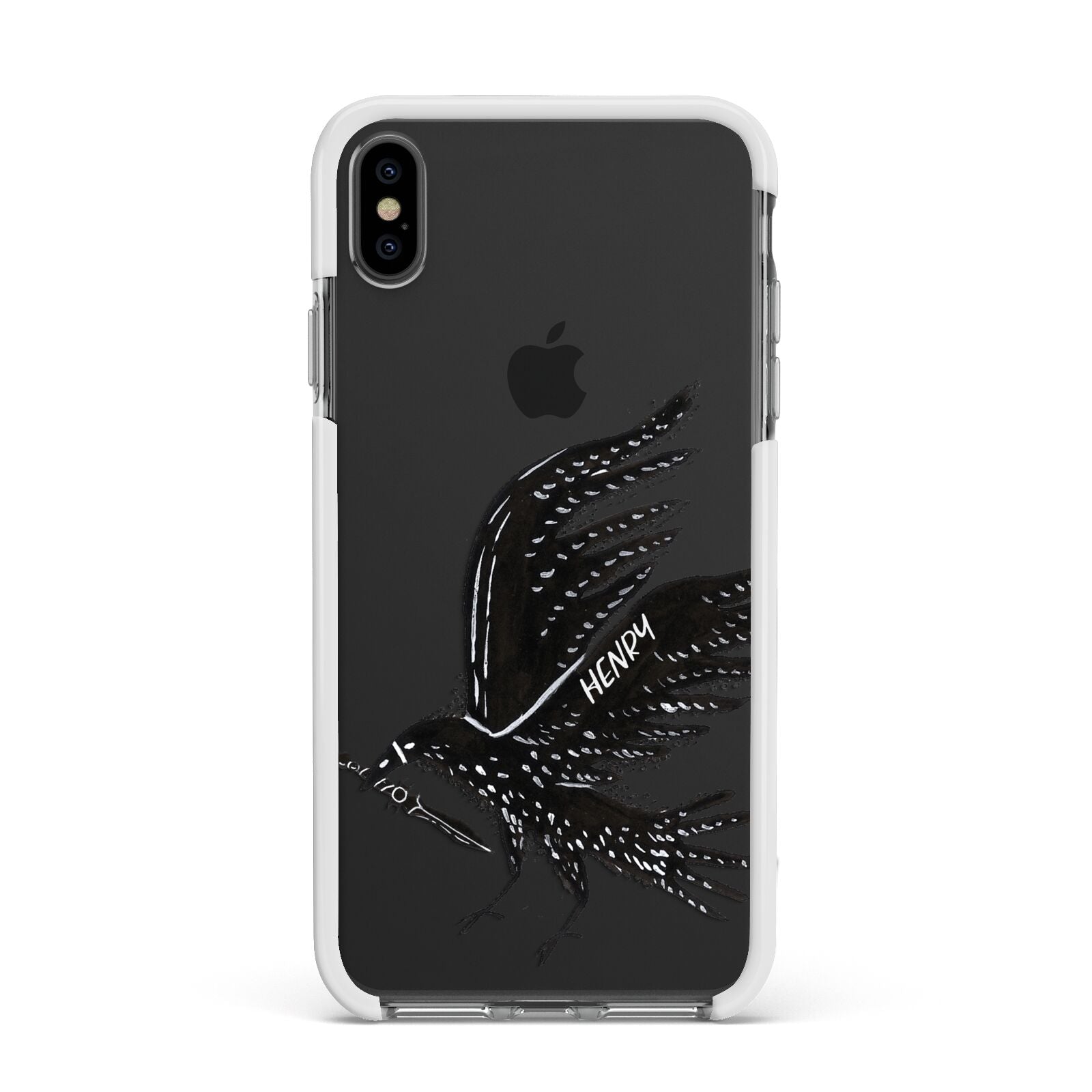 Black Crow Personalised Apple iPhone Xs Max Impact Case White Edge on Black Phone