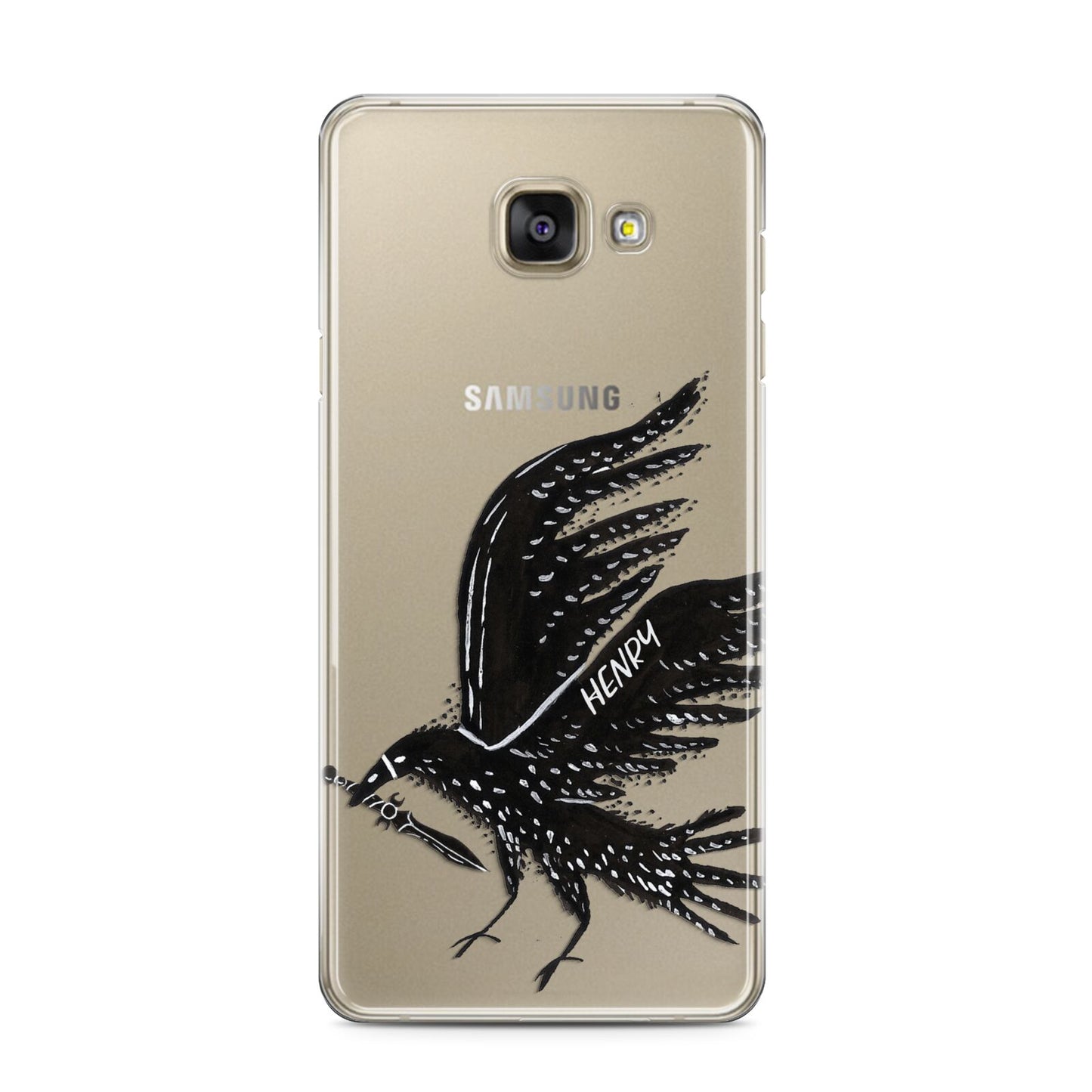 Black Crow Personalised Samsung Galaxy A3 2016 Case on gold phone