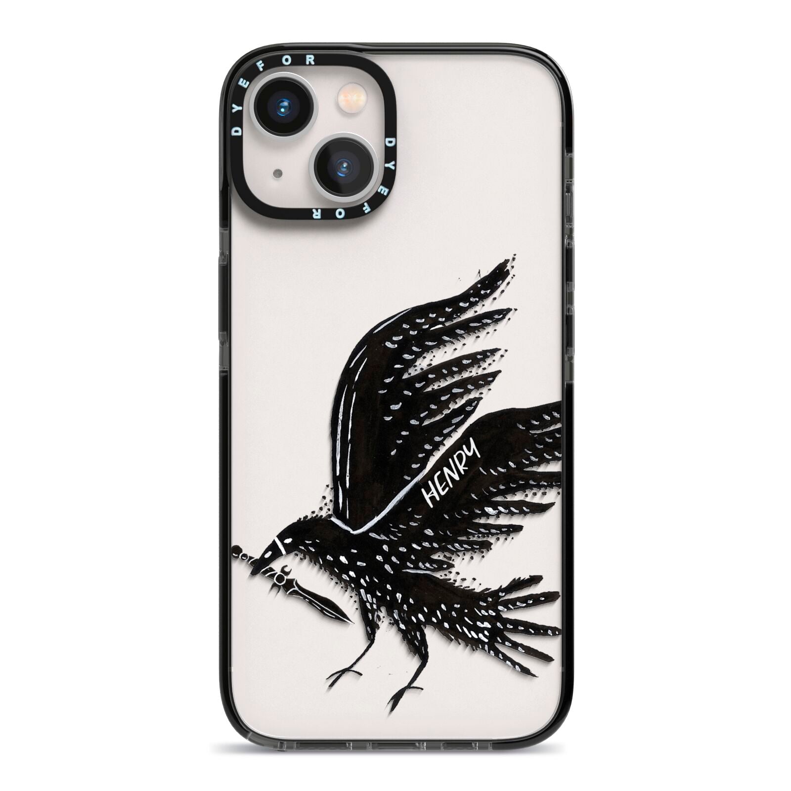 Black Crow Personalised iPhone 13 Black Impact Case on Silver phone