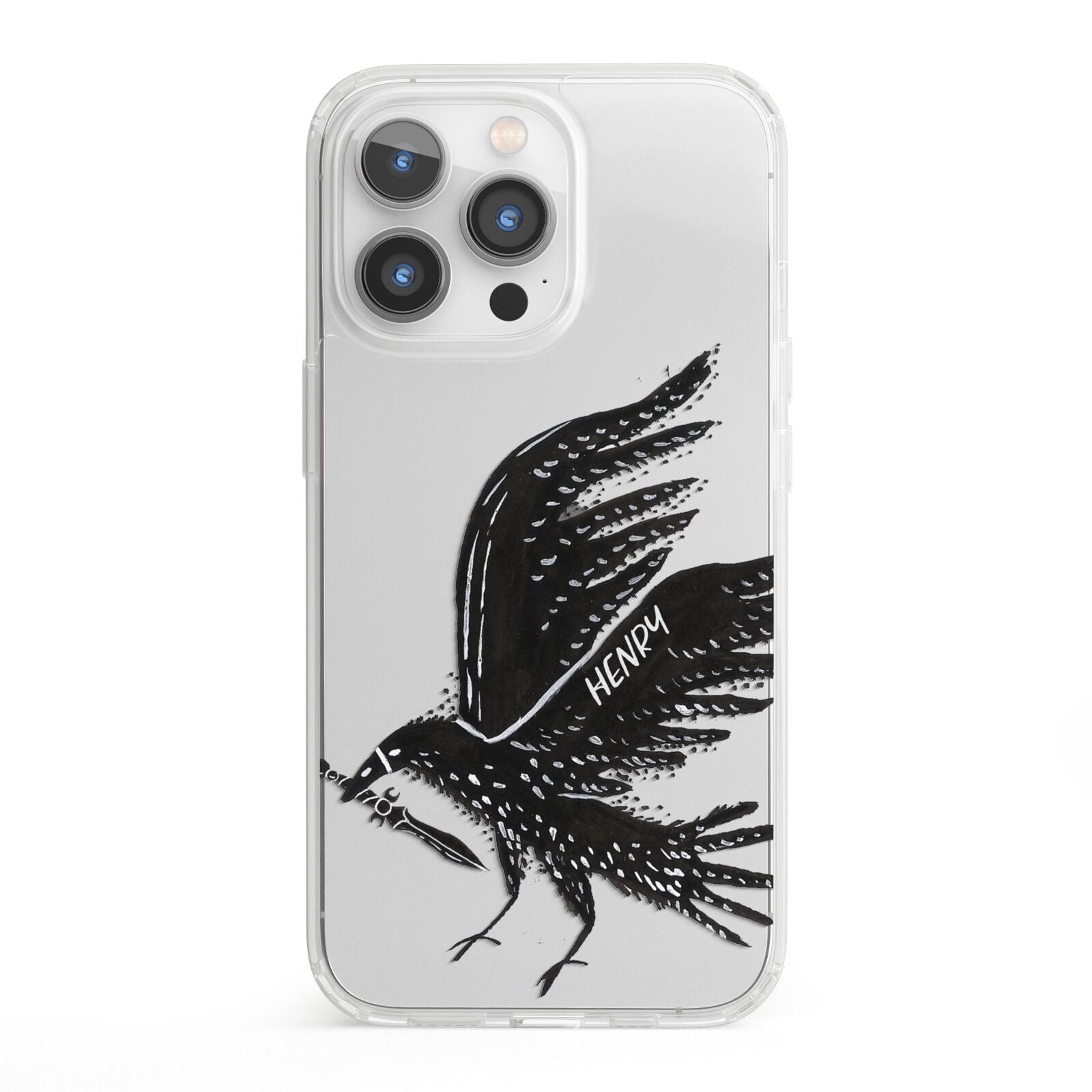 Black Crow Personalised iPhone 13 Pro Clear Bumper Case
