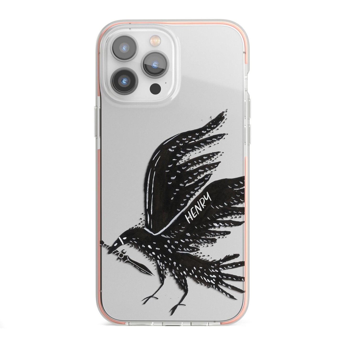 Black Crow Personalised iPhone 13 Pro Max TPU Impact Case with Pink Edges