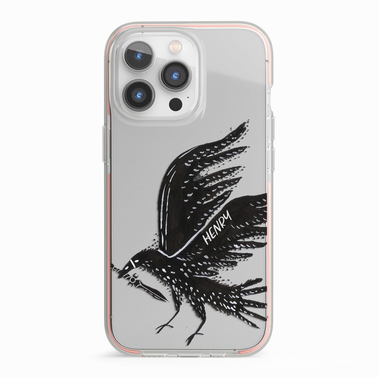 Black Crow Personalised iPhone 13 Pro TPU Impact Case with Pink Edges