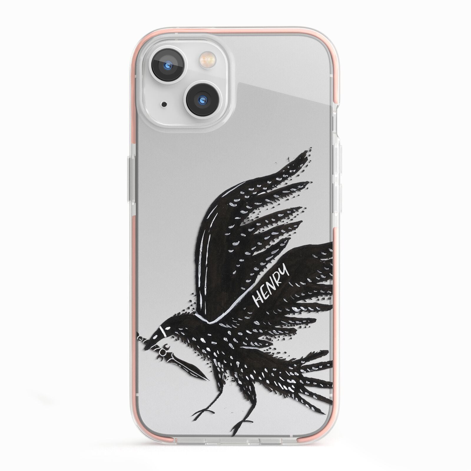 Black Crow Personalised iPhone 13 TPU Impact Case with Pink Edges